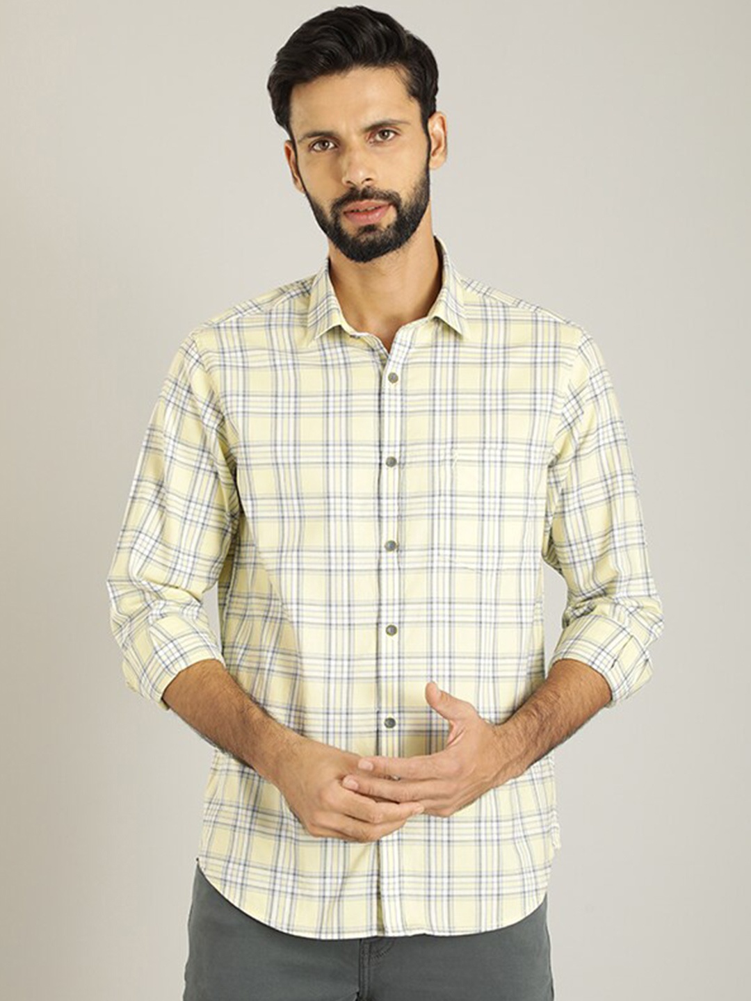 

Indian Terrain Slim Fit Checked Opaque Cotton Casual Shirt, Yellow