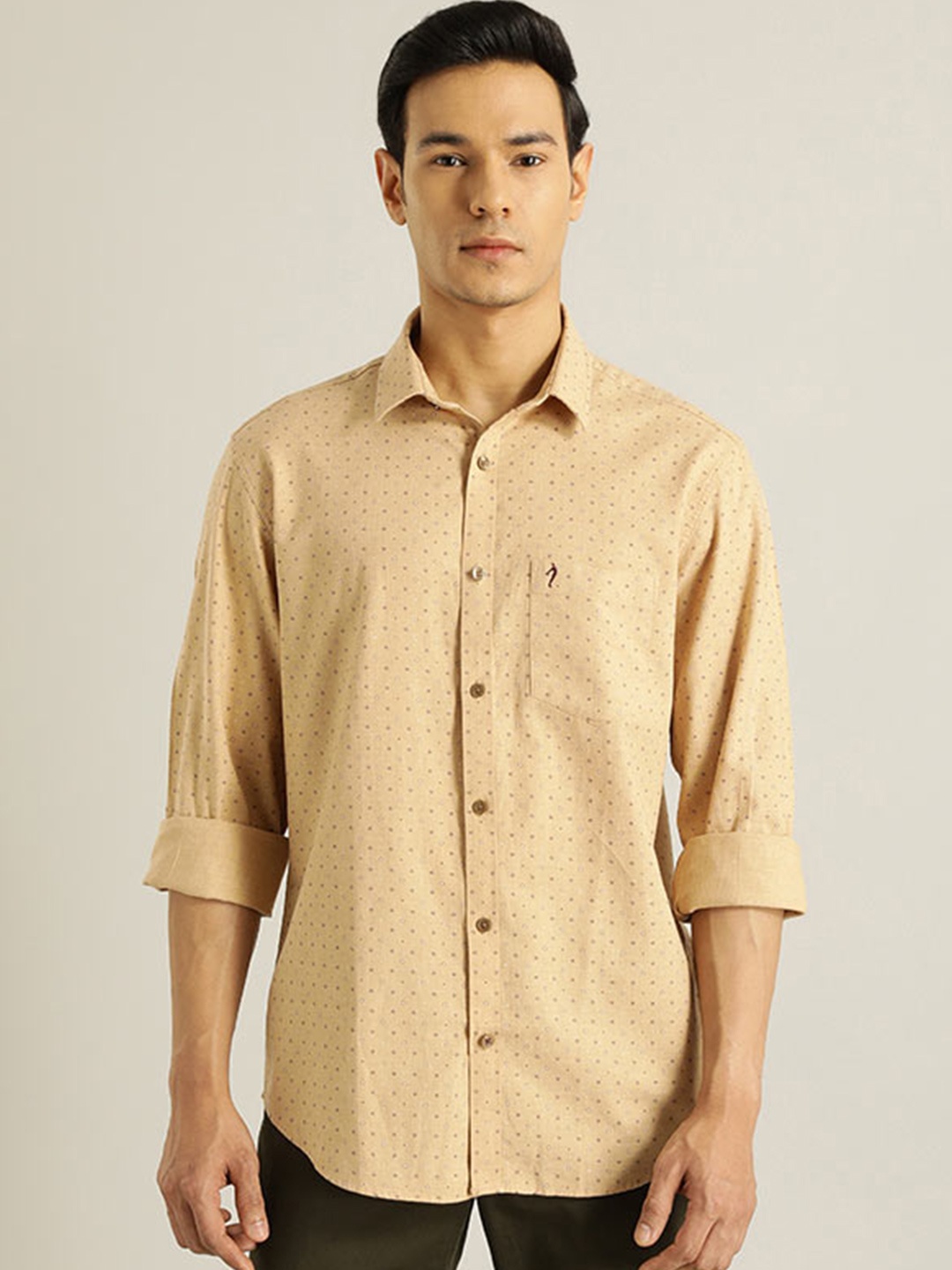 

Indian Terrain Khaki Printed Spread Collar Slim Fit Casual Shirt