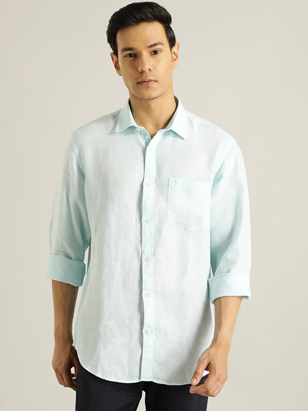 

Indian Terrain Solid Regular Fit Linen Casual Shirt, Blue