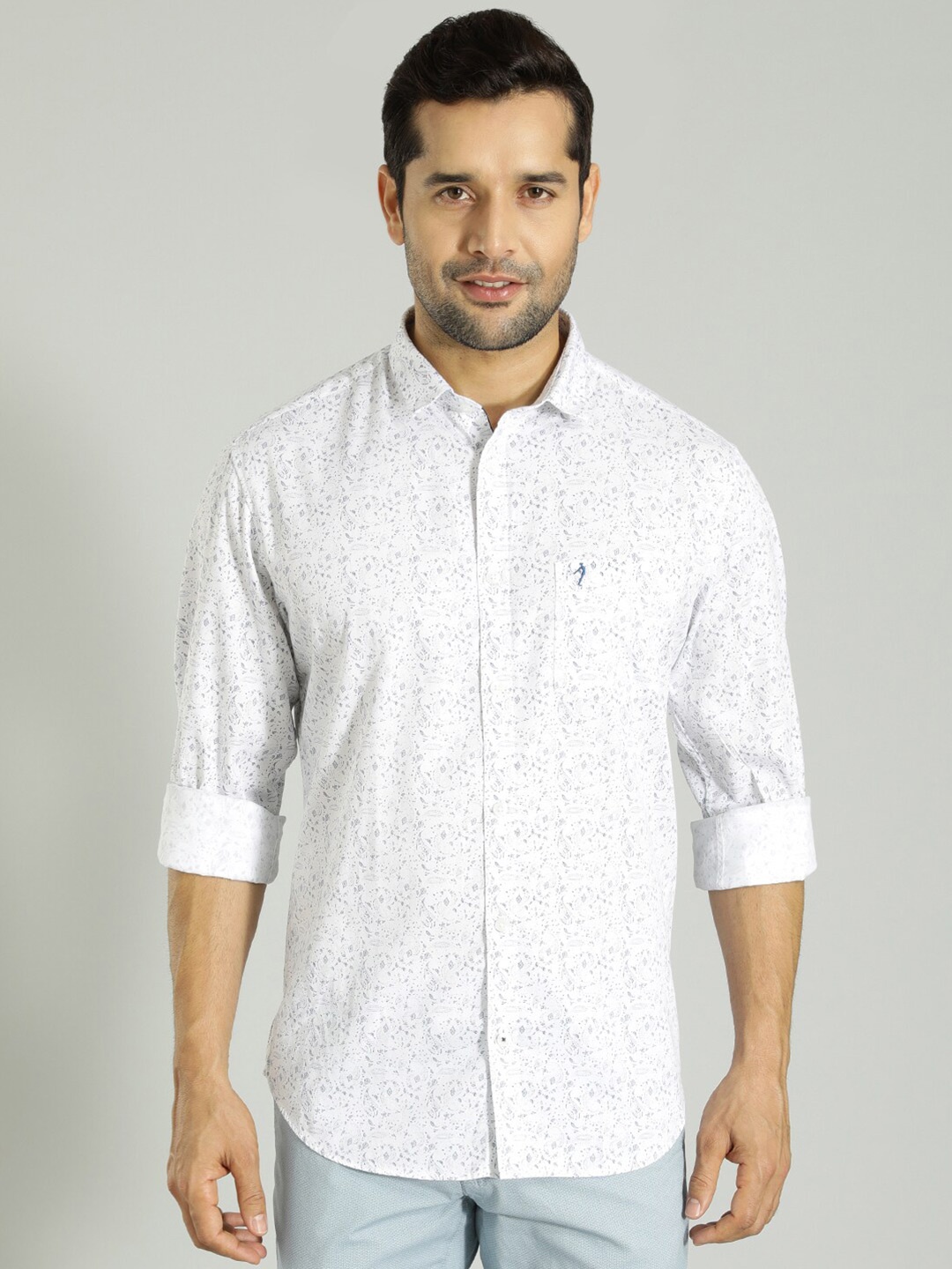 

Indian Terrain Floral Printed Spread Collar Cotton Slim Fit Casual Shirt, White