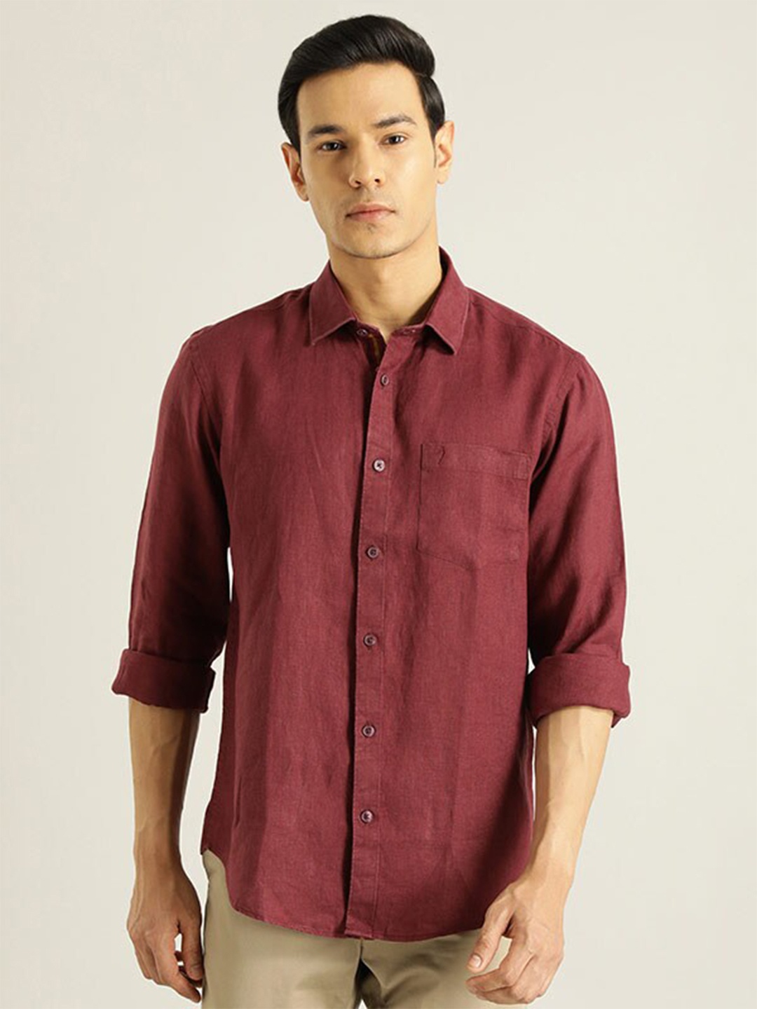 

Indian Terrain Opaque Linen Casual Shirt, Maroon