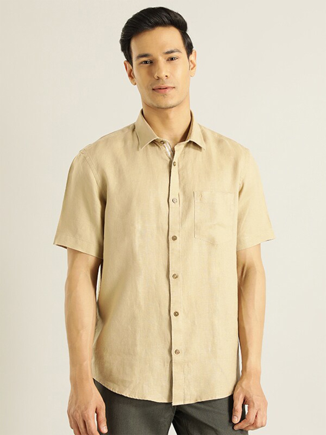 

Indian Terrain Opaque Linen Casual Shirt, Khaki