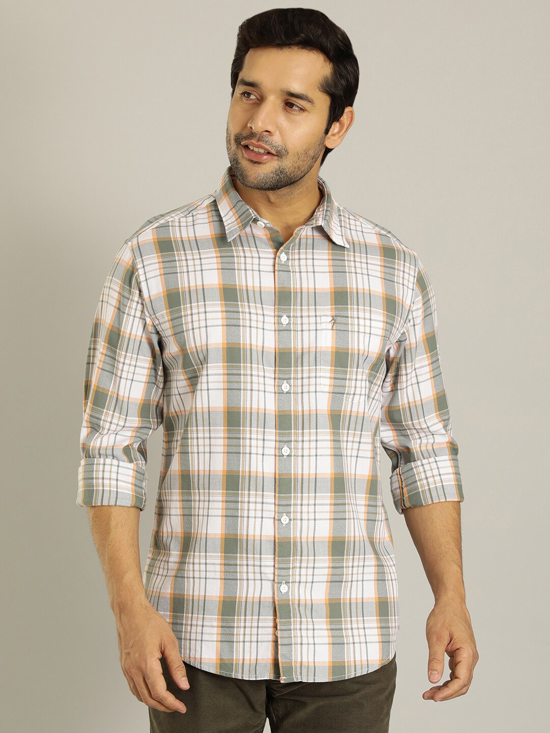 

Indian Terrain Slim Fit Checked Opaque Cotton Casual Shirt, Green