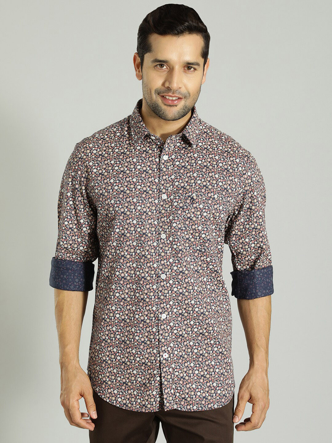 

Indian Terrain Floral Printed Slim Fit Casual Shirt, Navy blue