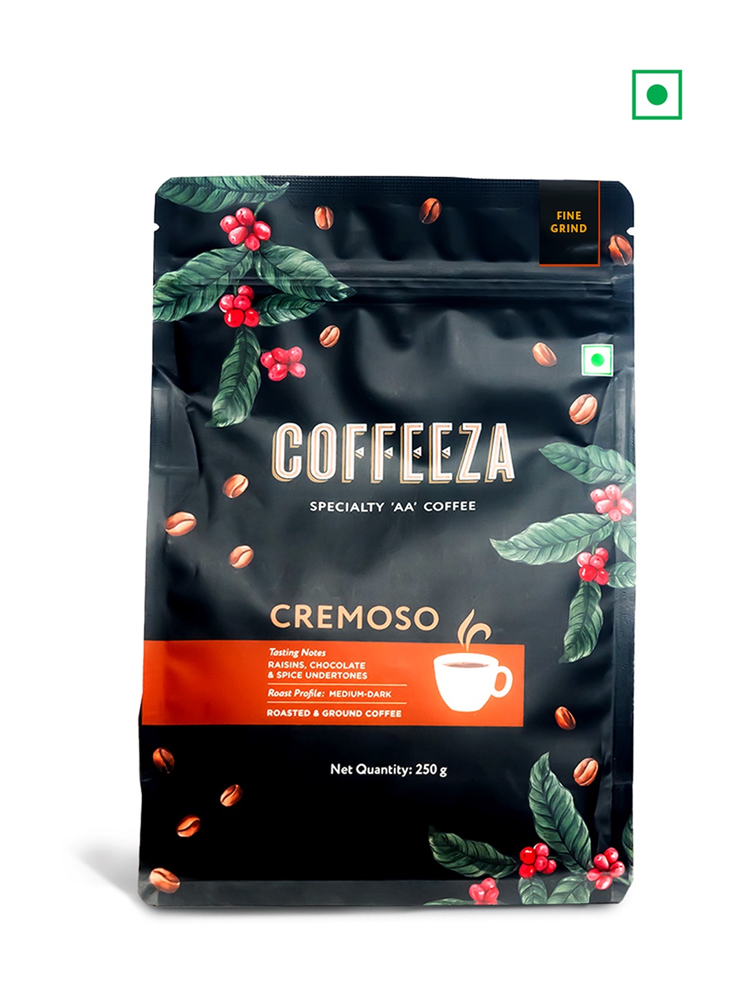

Coffeeza Cremoso Fine Grind Ground Coffee 250gm, Black