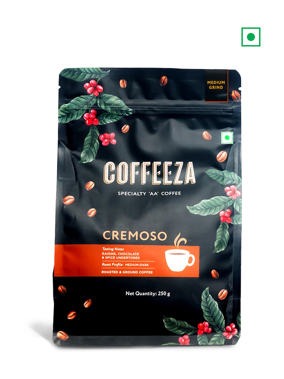 

Coffeeza Cremoso Ground Coffee Medium Grind - 250g, Black