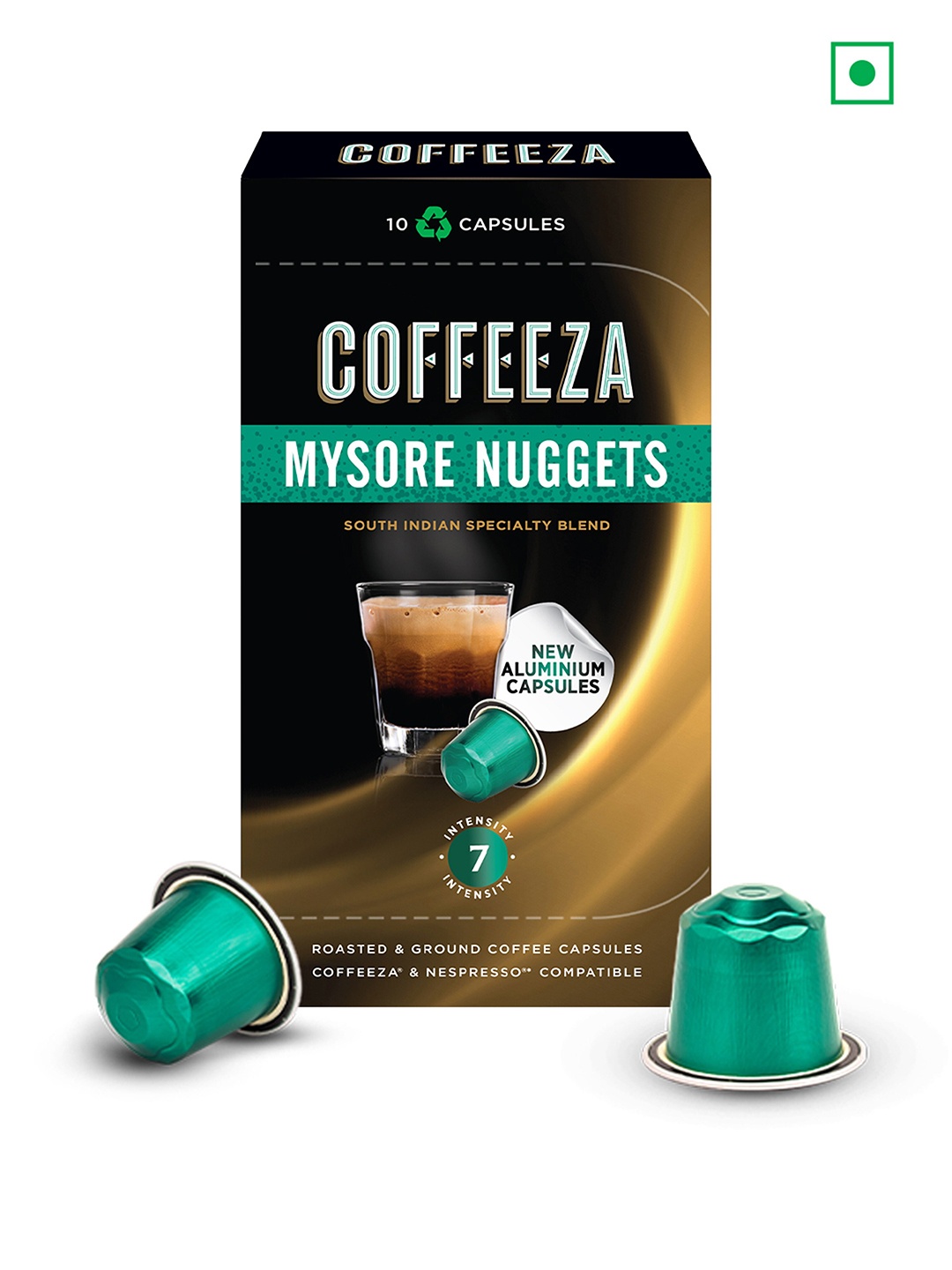 

Coffeeza Mysore Nuggets Aluminium Coffee Capsules Intensity - 7/10, Black