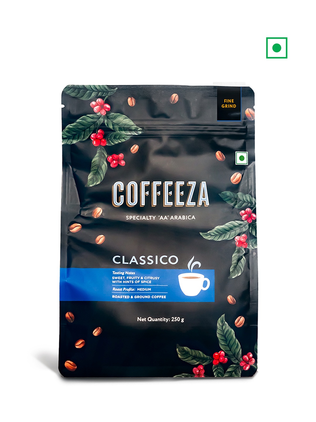 

Coffeeza Classico Fine Grind & Medium Roasted Ground Coffee 250gm, Black