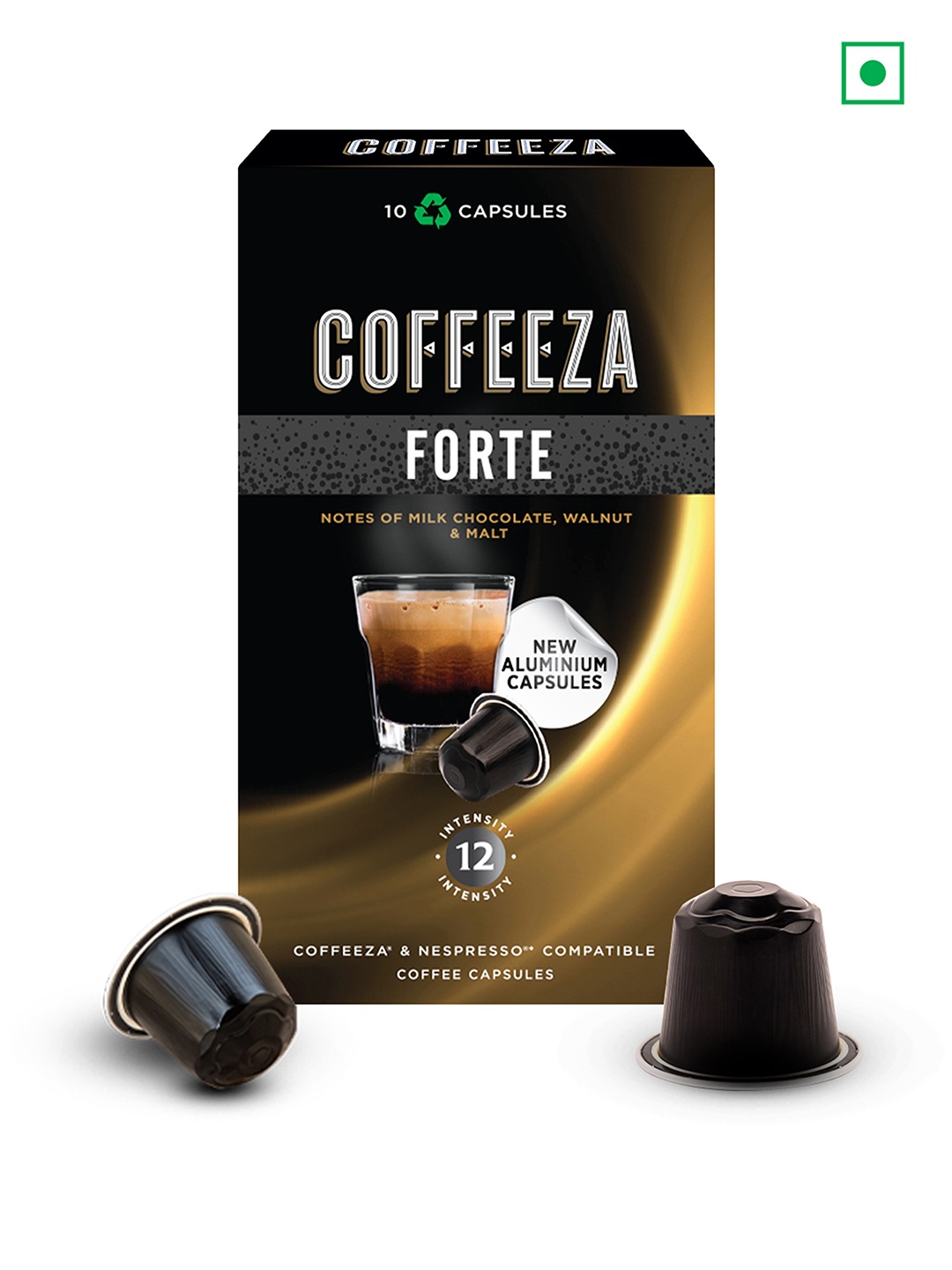 

Coffeeza Forte Aluminium Coffee Capsules, Intensity - 12, Black