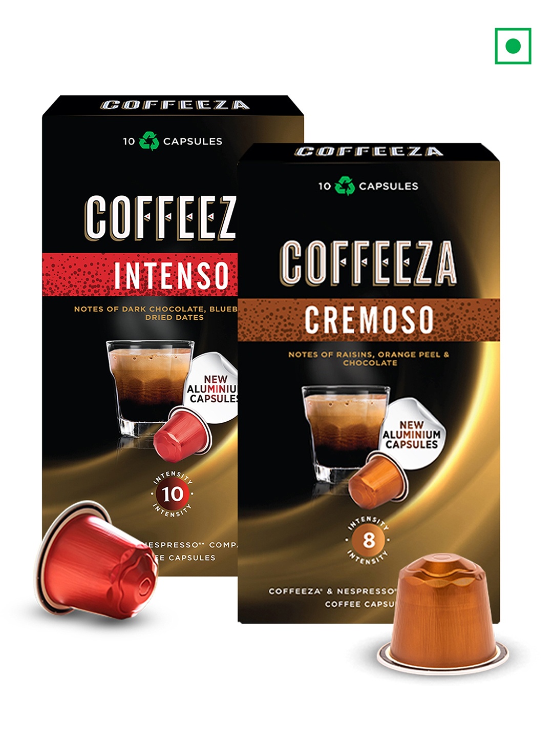 

Coffeeza Coffee Capsules Intenso & Cremoso Variety Pack - 20 Pods, Black