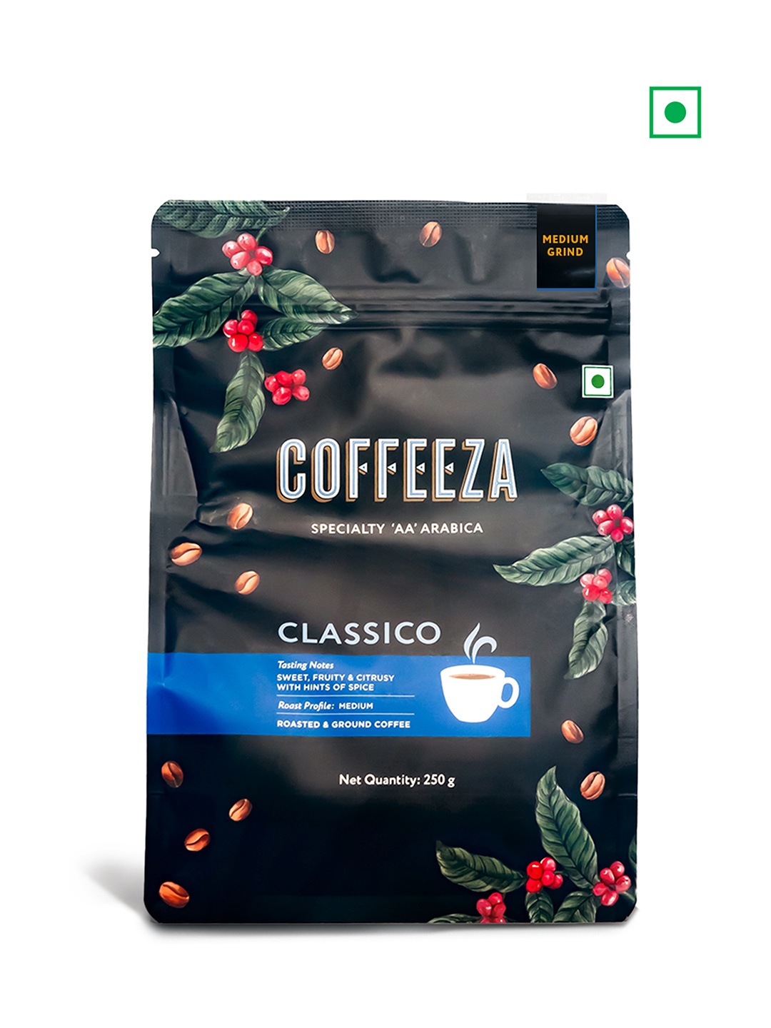 

Coffeeza Classico Ground Coffee | Medium Grind I Medium Roasted 250gm, Black