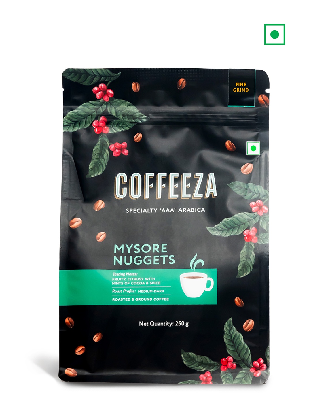 

Coffeeza Mysore Nuggets Premium Grade Fine Grind Ground Coffee 250g, Black