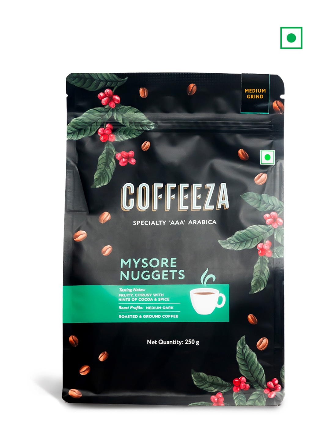 

Coffeeza Mysore Nuggets Medium Grind Premium Grade Ground Coffee - 250gm, Black