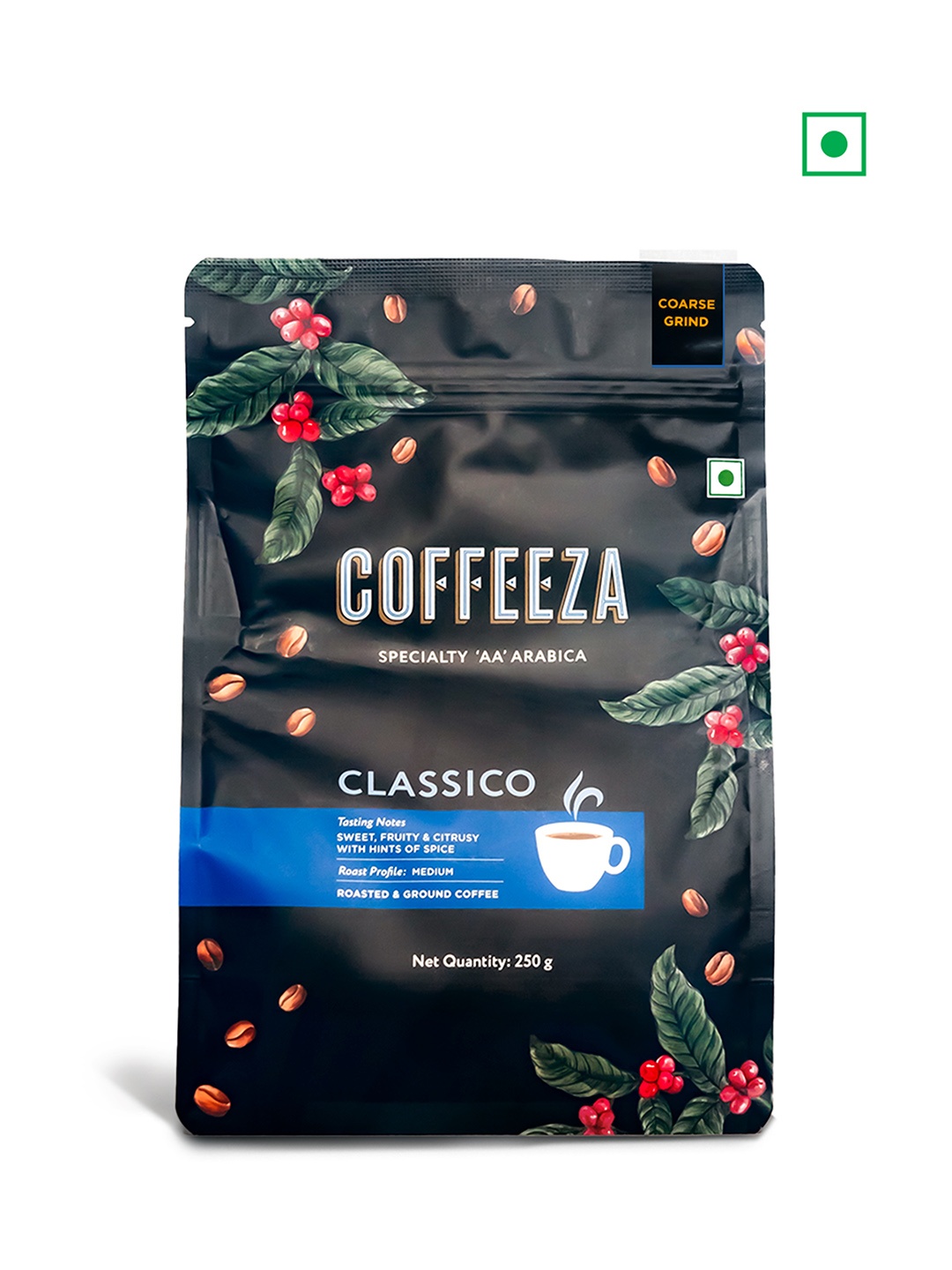 

Coffeeza Classico Ground Coffee | Coarse Grind |Medium Roasted 250gm, Black