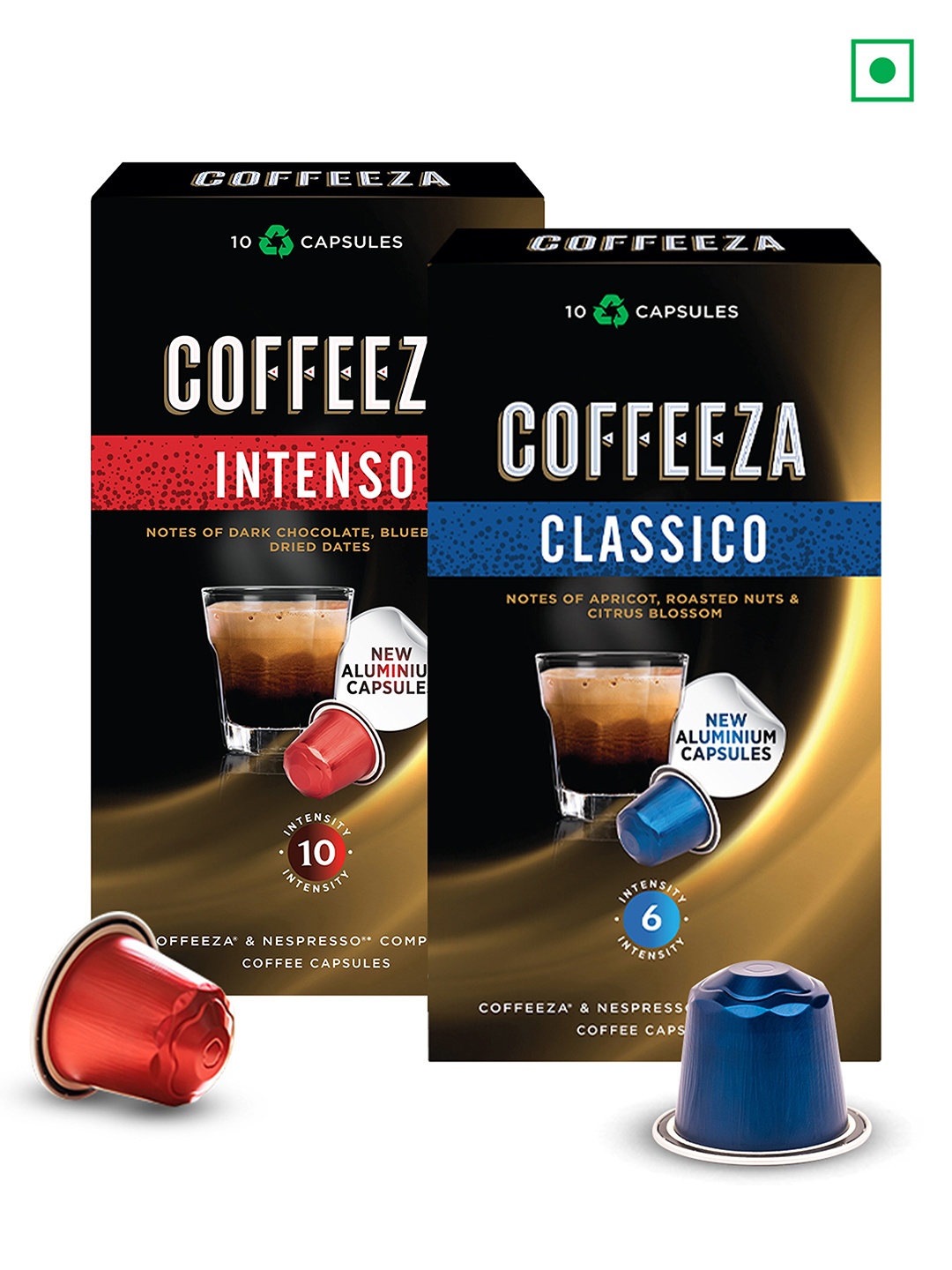 

Coffeeza Coffee Capsules Intenso & Classico Variety Pack - 20 Pods Each, Black
