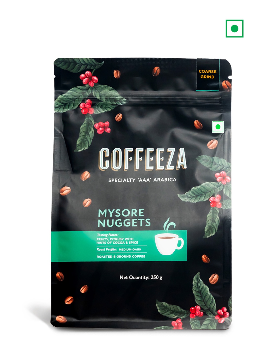 

Coffeeza Mysore Nuggets Premium Grade Coarse Grind Ground Coffee - 250gm, Black