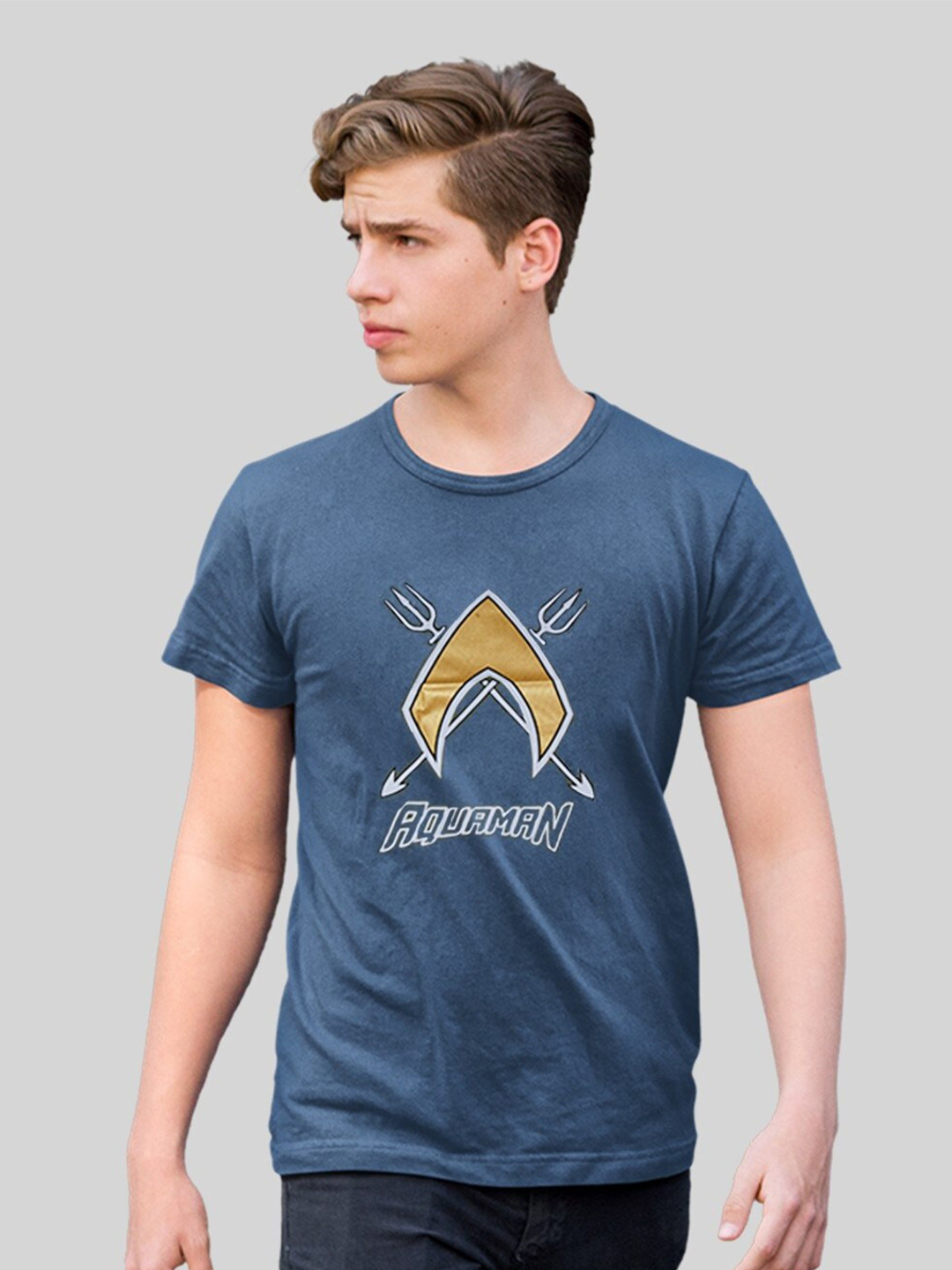 

Minute Mirth Round Neck Short Sleeves Printed Cotton T-shirt, Blue