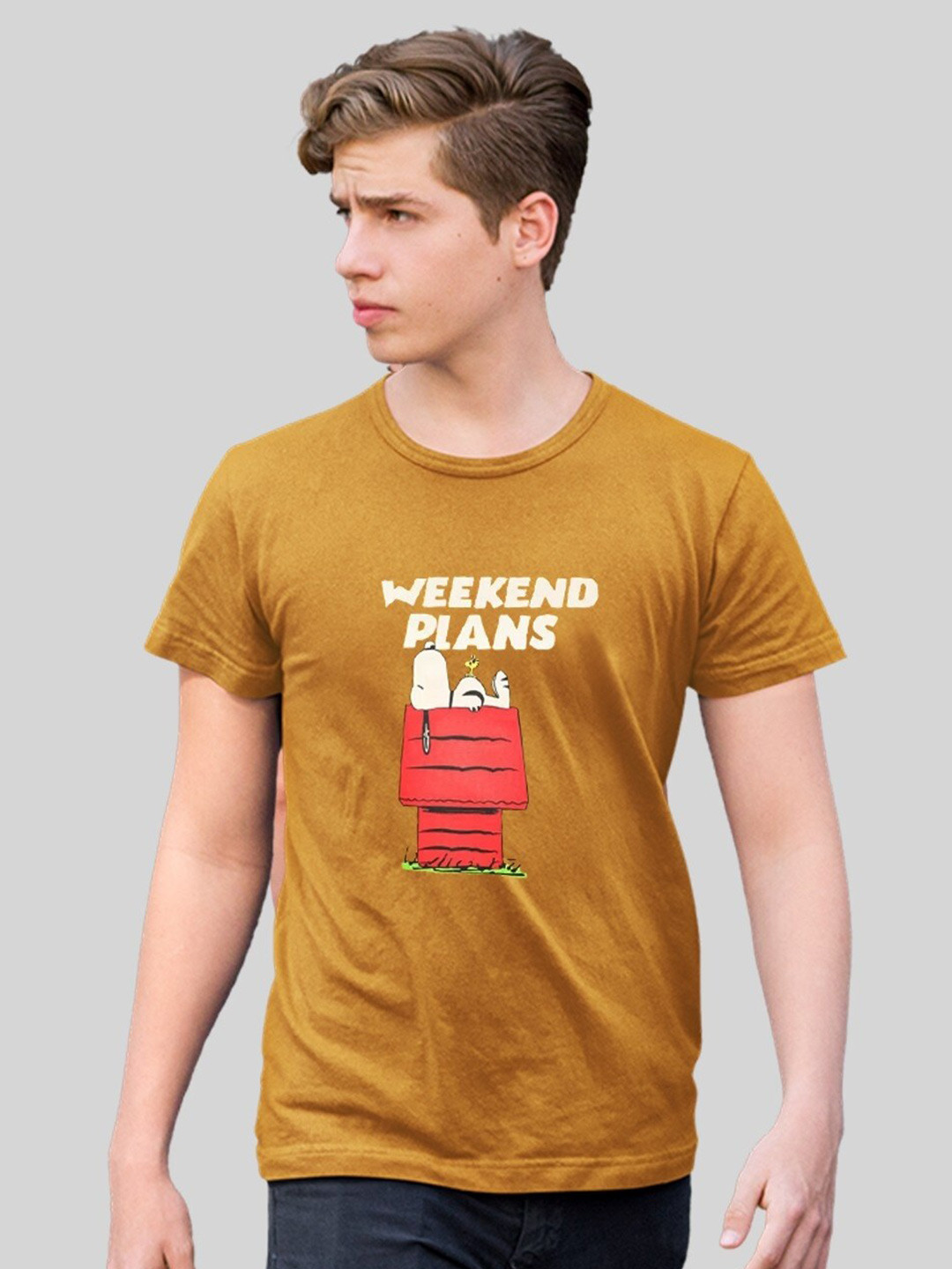 

Minute Mirth Yellow Printed T-shirt, Mustard