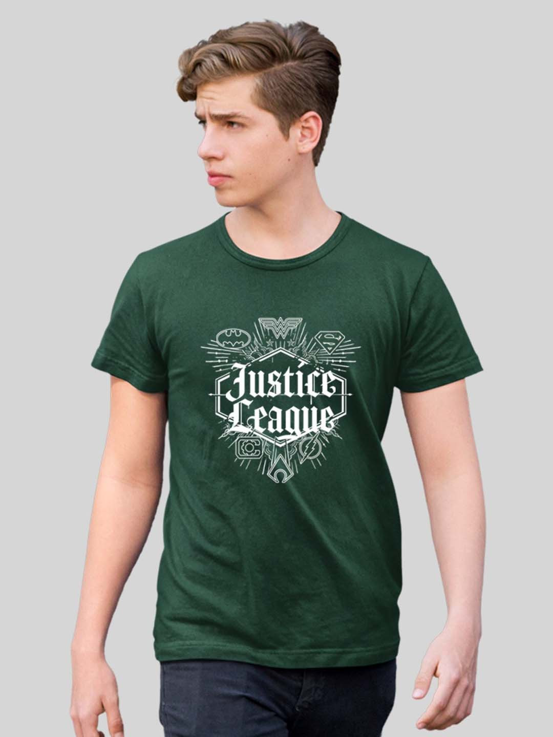 

Minute Mirth Justice League Printed Round Neck Casual T-shirt, Green