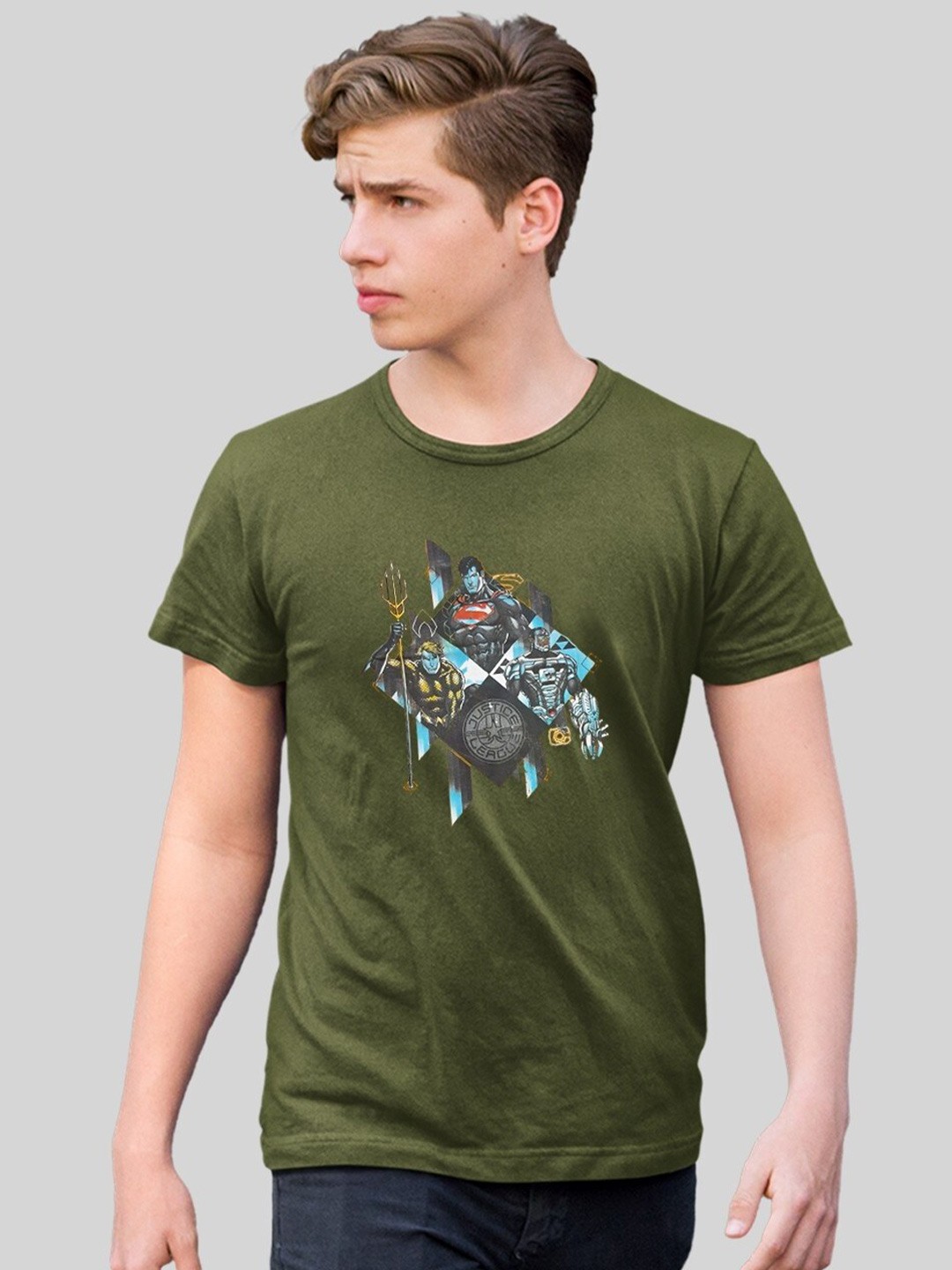 

Minute Mirth Round Neck Short Sleeves Graphic Printed T-shirt, Olive