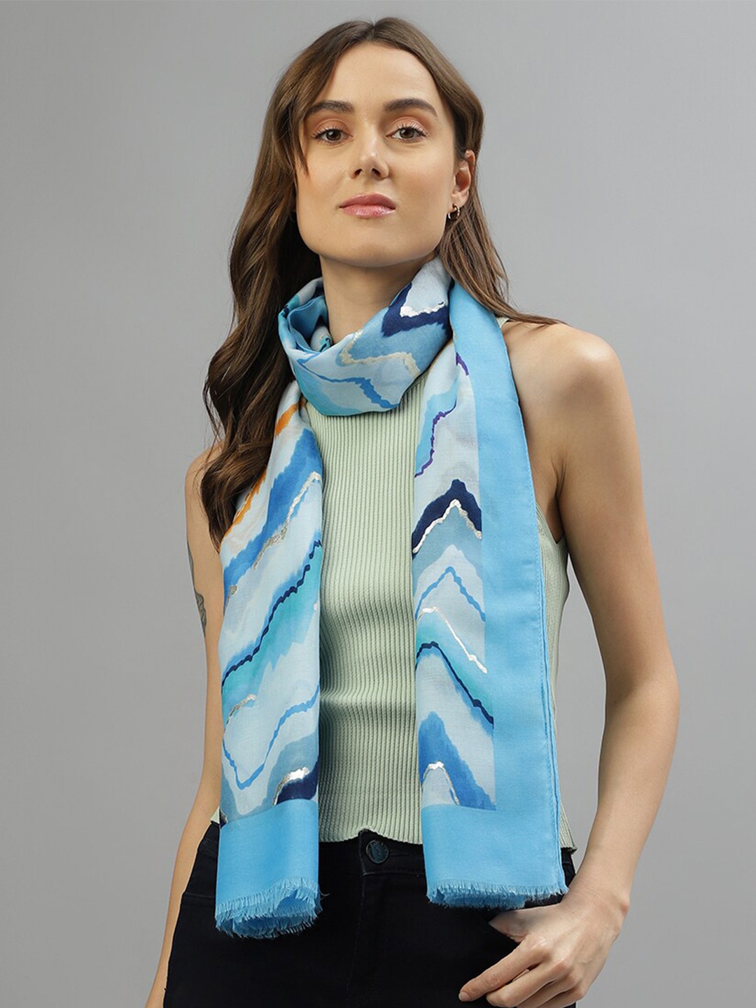 

CENTRESTAGE Women Printed Scarf, Blue
