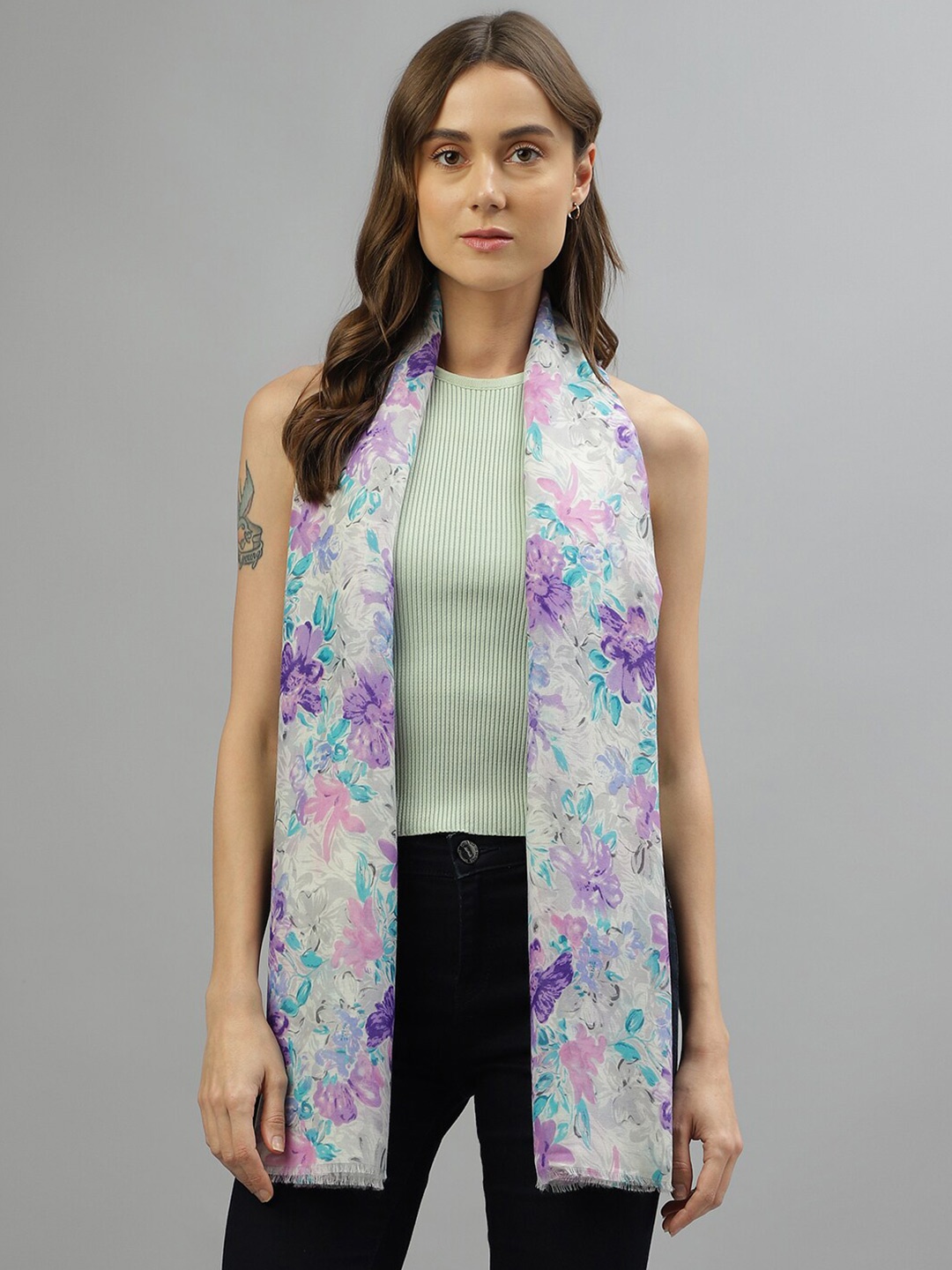 

CENTRESTAGE Women Printed Cotton Scarf, White
