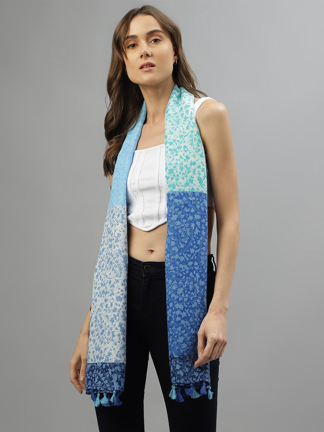 

CENTRESTAGE Women Printed Scarf, Blue