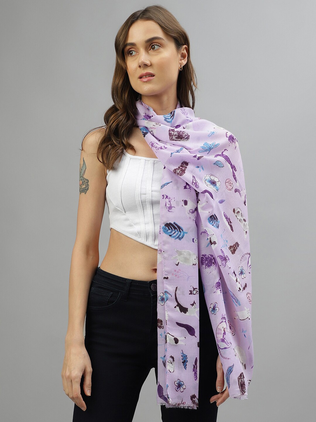 

CENTRESTAGE Women Printed Scarf, Purple