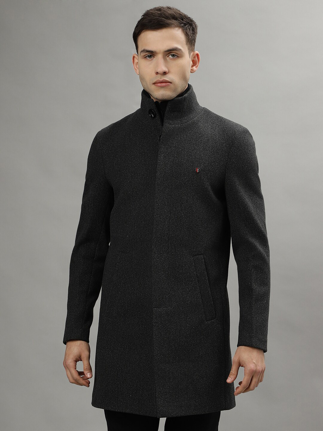 

Iconic Stand Collar Single-Breasted Overcoat, Grey