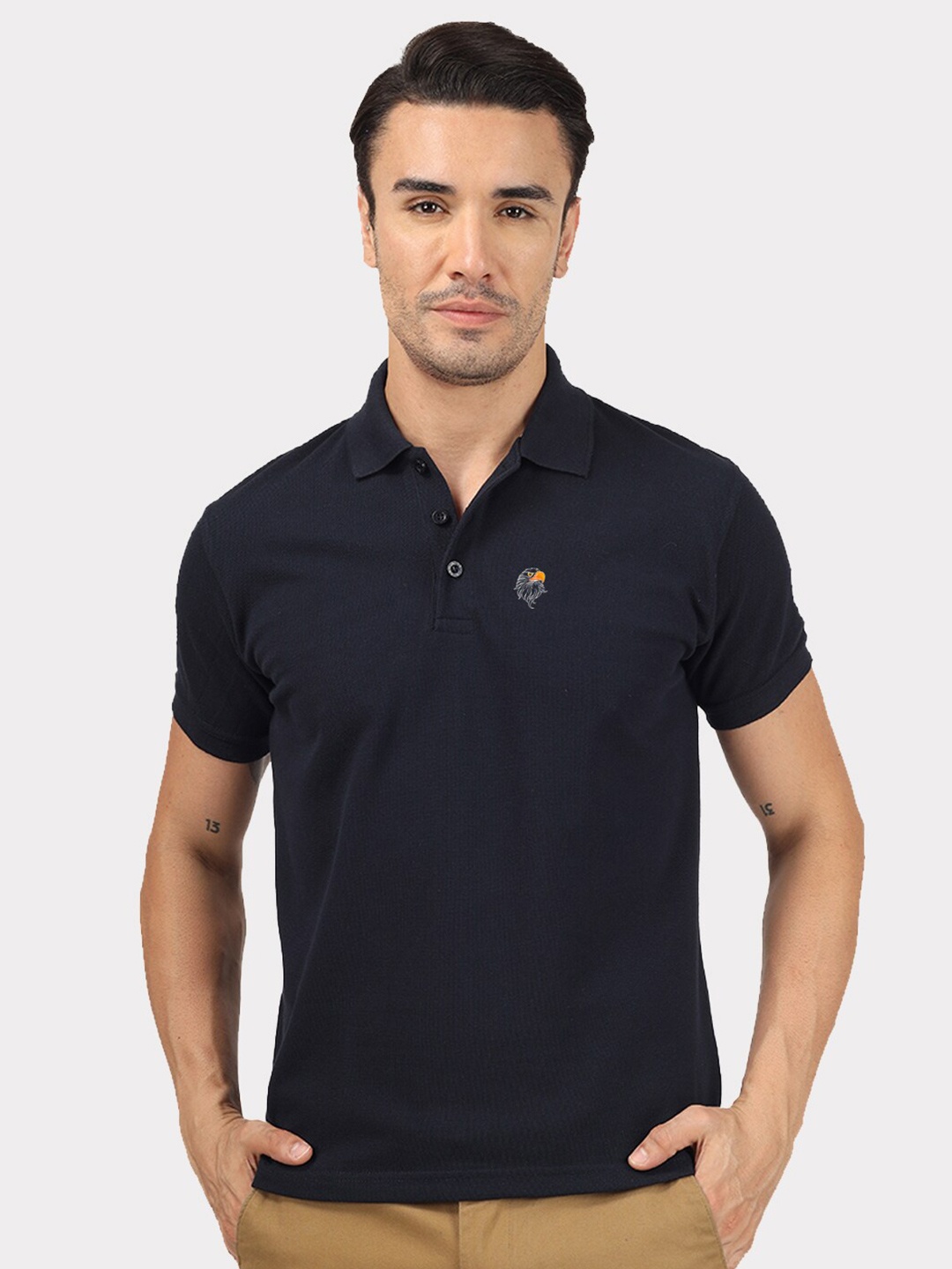 

Greylongg Polo Collar Applique T-shirt, Navy blue