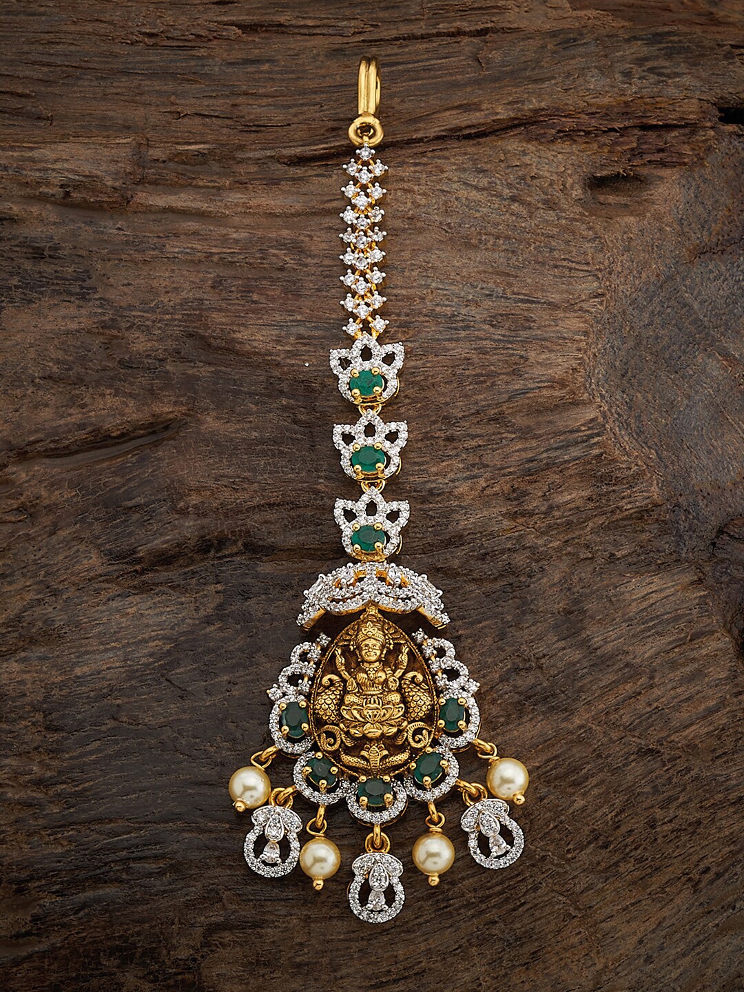 

Kushal's Fashion Jewellery Rhodium-Plated 92.5 Pure Silver Zircon Maang Tikka, Green