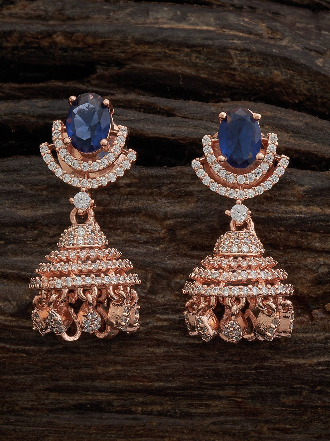 

Kushal's Fashion Jewellery Gold Plated Zircon Dome Shaped Jhumkas, Silver