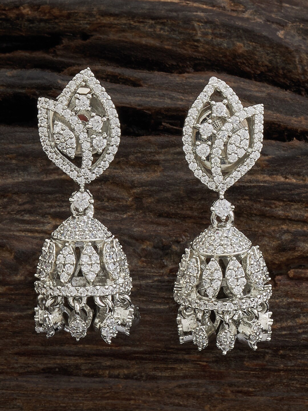 

Kushal's Fashion Jewellery Rhodium-Plated Dome Shaped Jhumkas, Silver