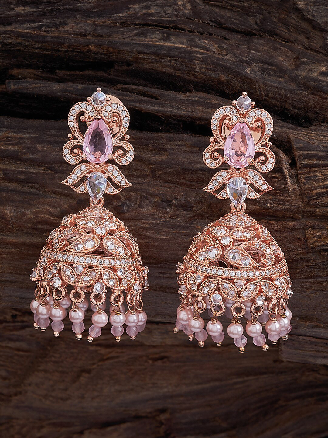 

Kushal's Fashion Jewellery Rose Gold-Plated Dome Shaped Jhumkas