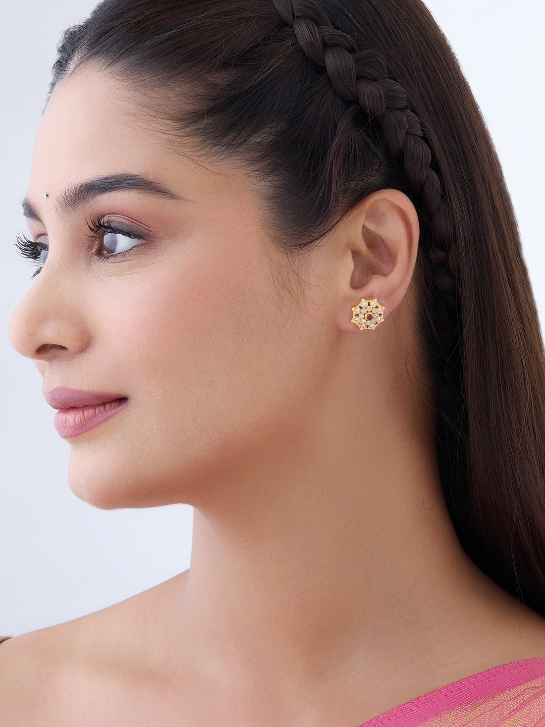 

Kushal's Fashion Jewellery 92.5 Pure Silver Gold-Plated Classic Studs Earrings