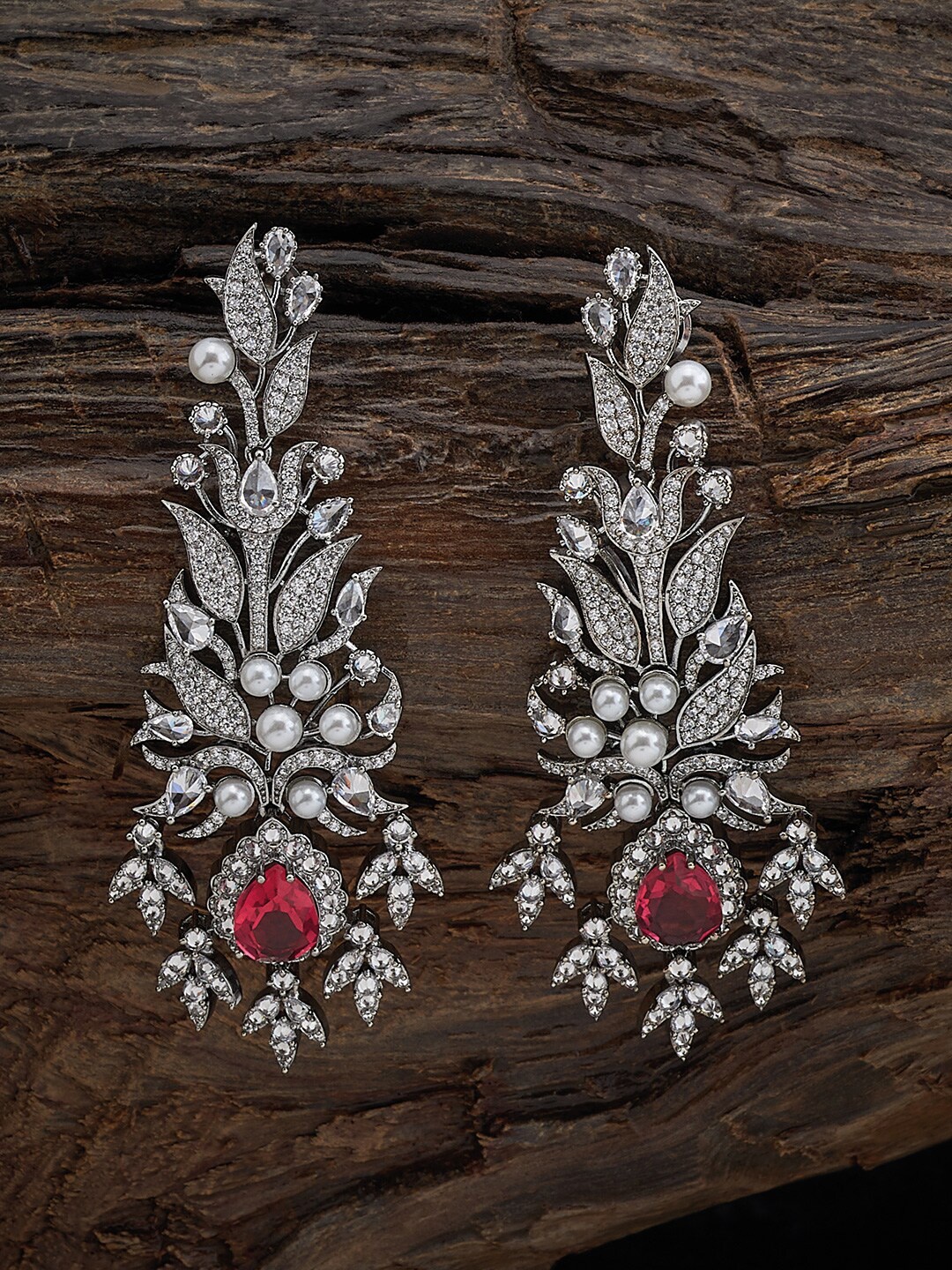 

Kushal's Fashion Jewellery Rhodium-Plated Contemporary Drop Earrings, Silver