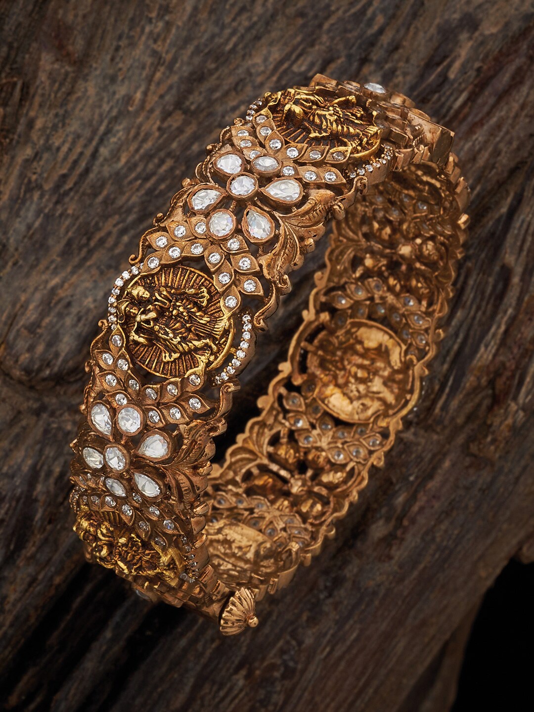 

Kushal's Fashion Jewellery 92.5 Pure Silver Gold-Plated Stone-Studded Bangles