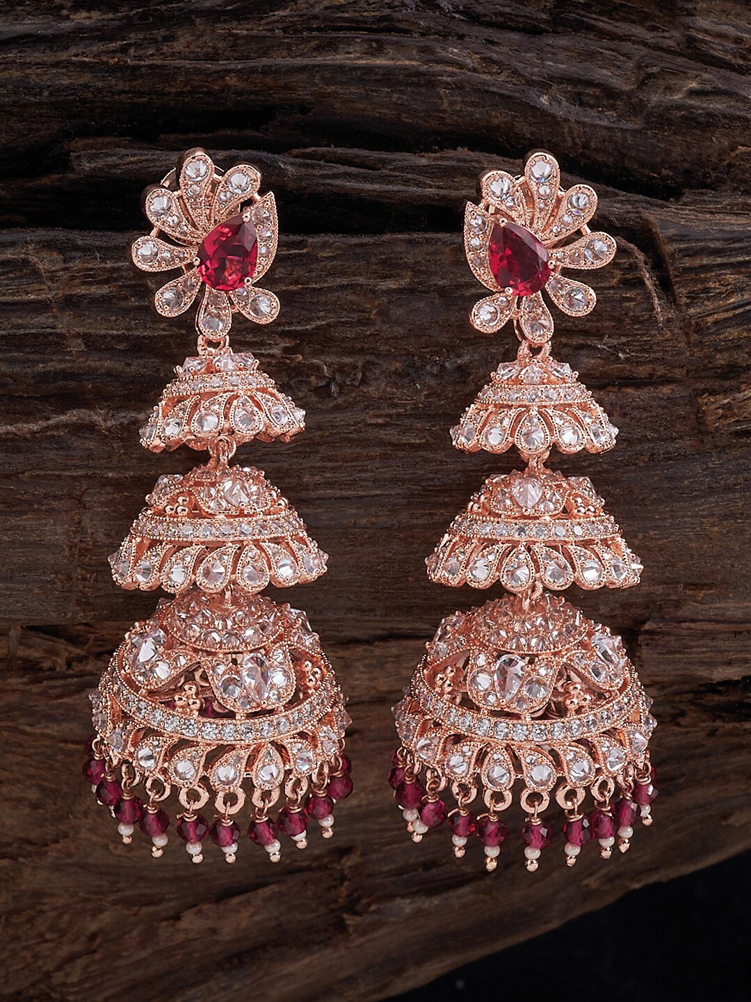 

Kushal's Fashion Jewellery Rose Gold-Plated Dome Shaped Jhumkas