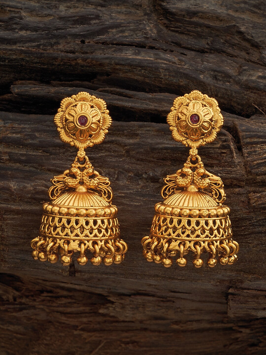 

Kushal's Fashion Jewellery Gold-Plated Dome Shaped Antique Jhumkas