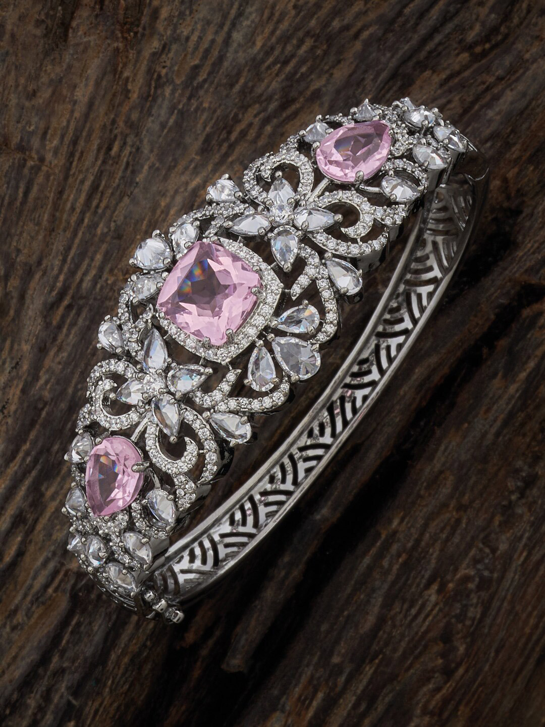 

Kushal's Fashion Jewellery Rhodium-Plated Cubic Zirconia Cuff Bracelet, Silver