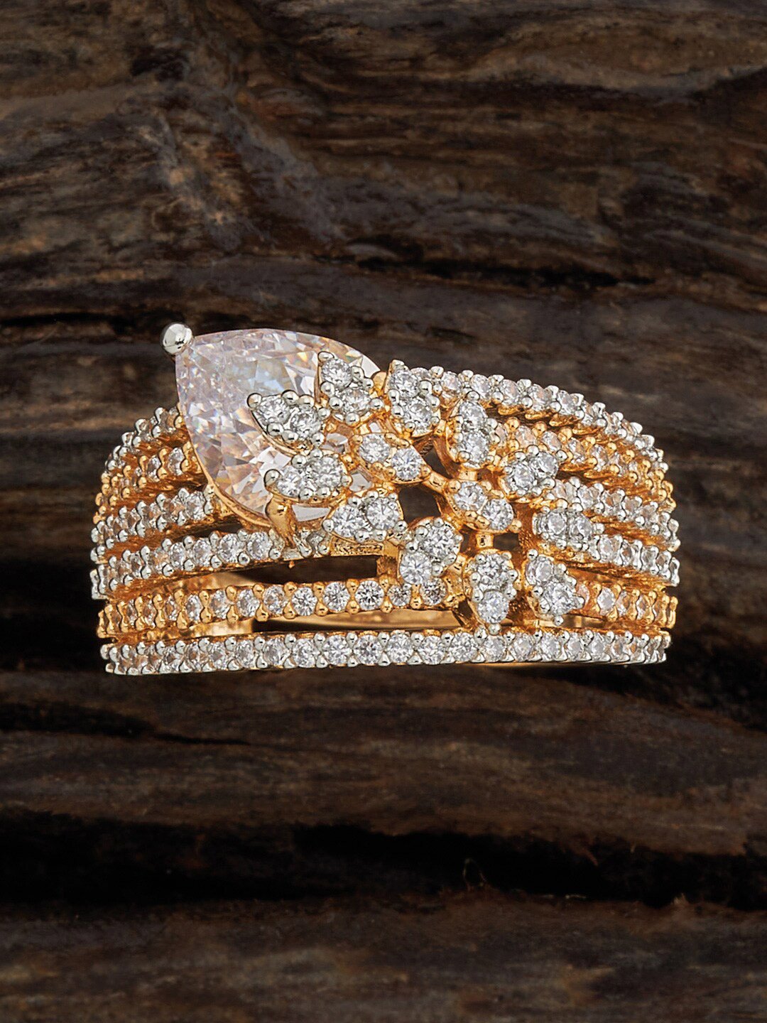 

Kushal's Fashion Jewellery Rhodium-Plated Cubic Zirconia Studded Adjustable Finger Ring, Silver