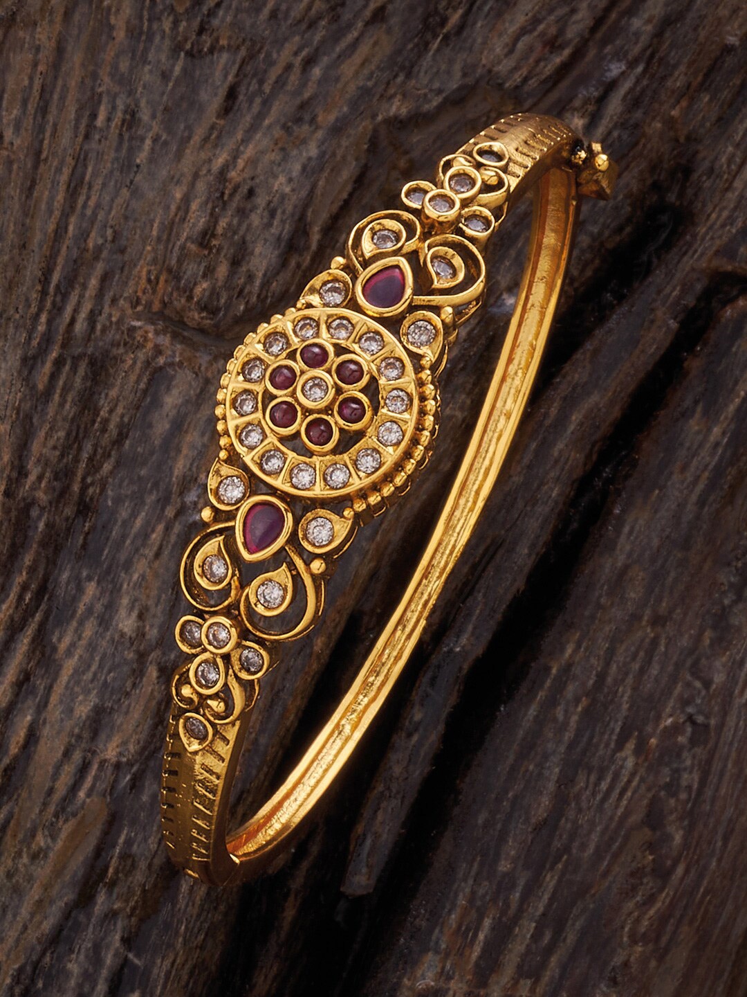 

Kushal's Fashion Jewellery Gold-Plated Stone Studded Antique Kada Bracelet