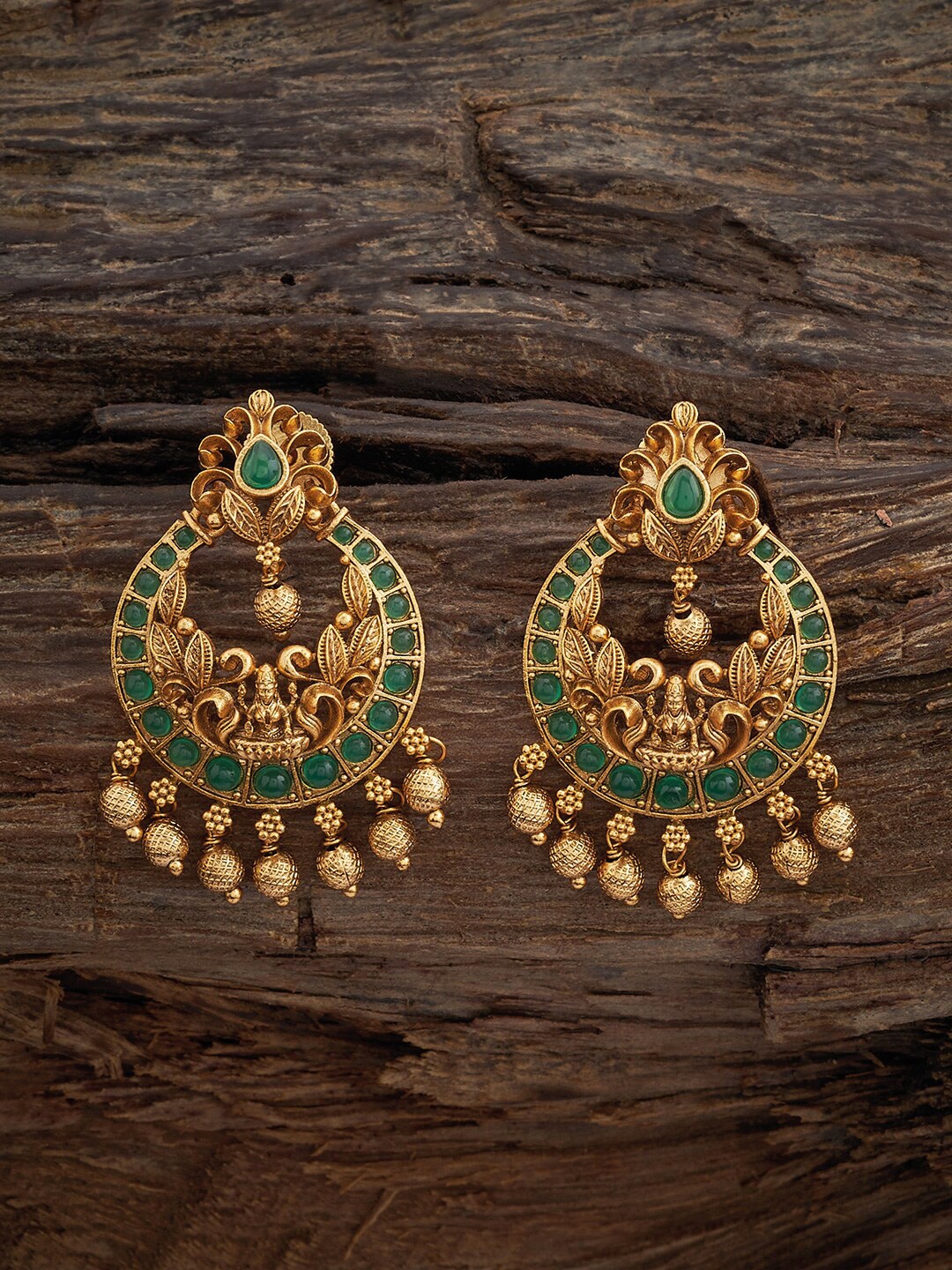 

Kushal's Fashion Jewellery Gold-Plated Classic Artificial Stones Studded Chandbalis, Green