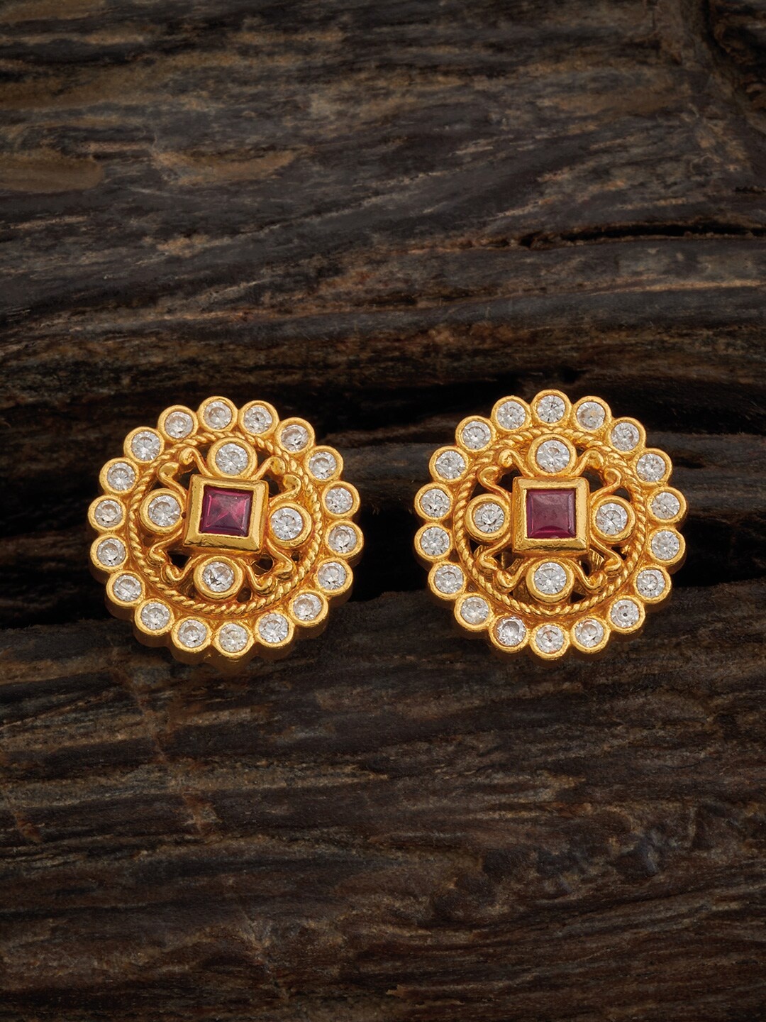 

Kushal's Fashion Jewellery 92.5 Pure Silver Gold-Plated Classic Studs Earrings, Red