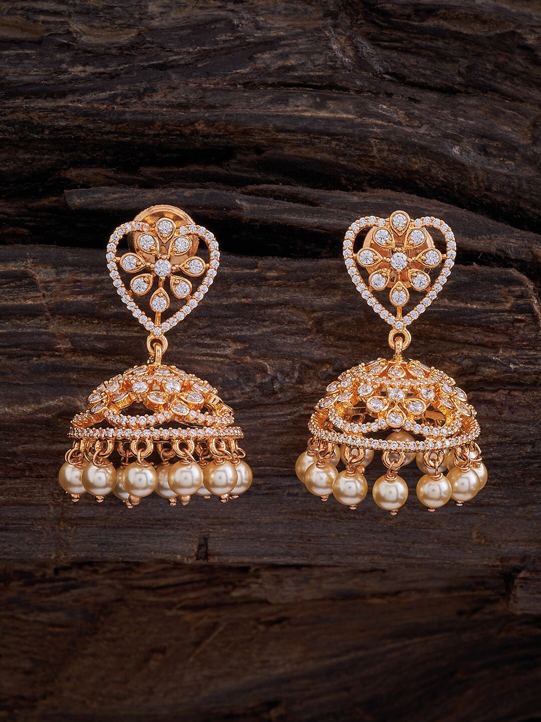 

Kushal's Fashion Jewellery Gold-Plated Cubic Zirconia Studded Jhumkas, White