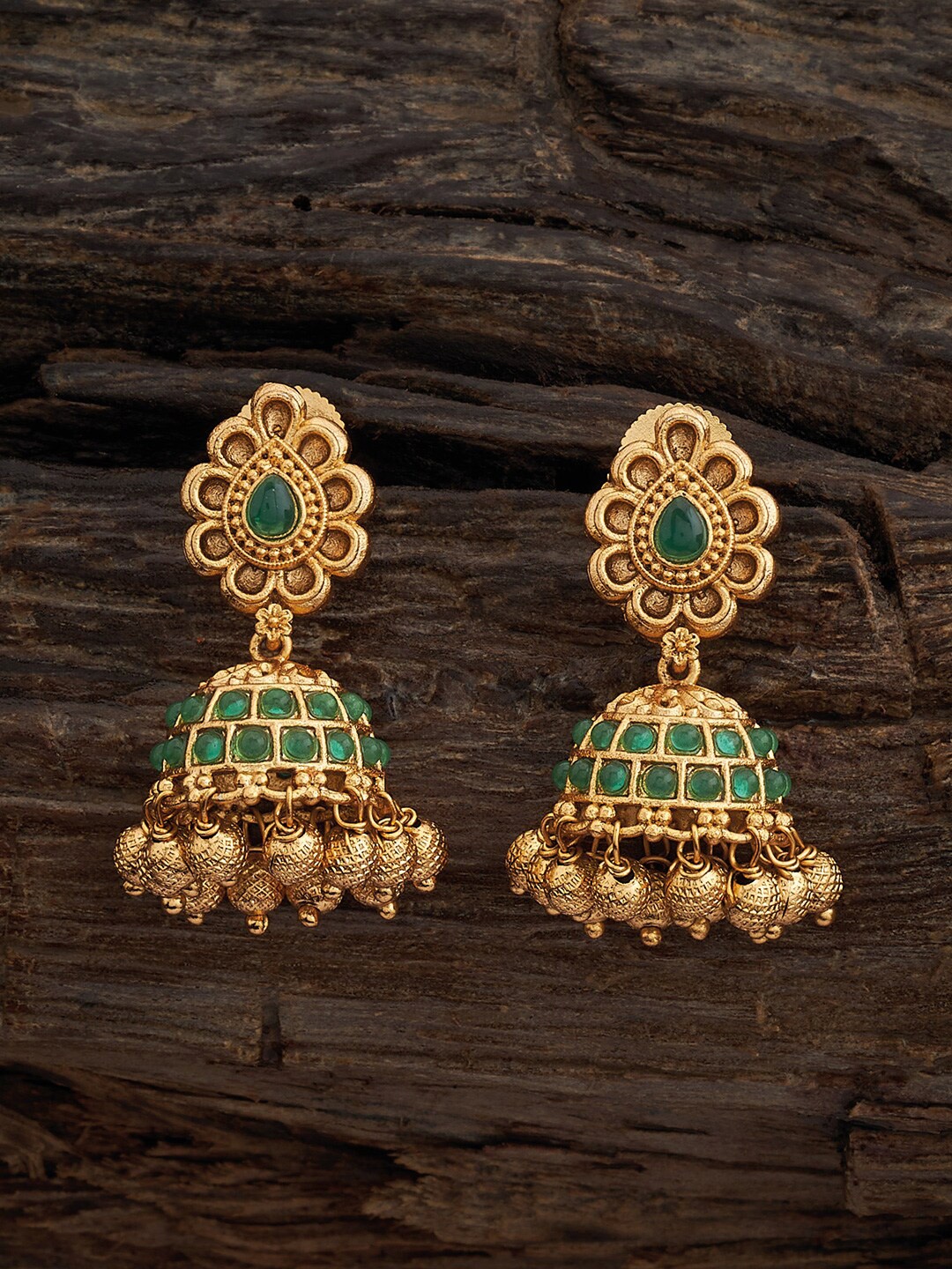 

Kushal's Fashion Jewellery Gold-Plated Artificial Stones Studded Jhumkas, Green