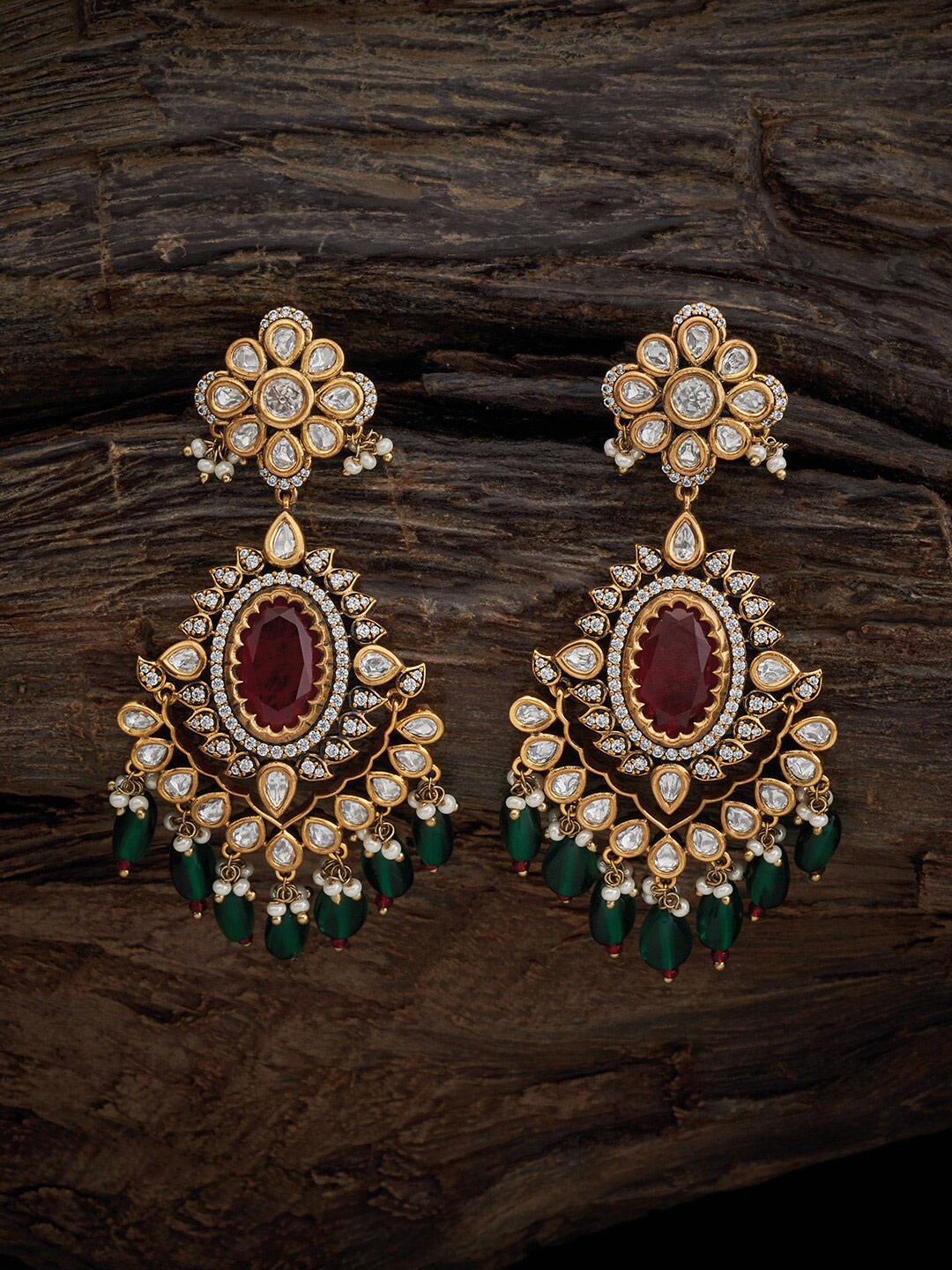 

Kushal's Fashion Jewellery Artificial Stones Studded Classic Drop Earrings, Red