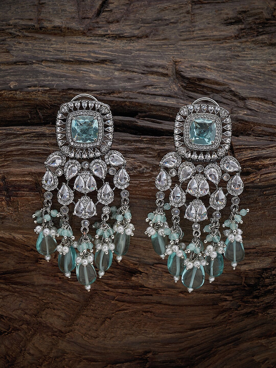 

Kushal's Fashion Jewellery Rhodium-Plated Cubic Zirconia Drop Earrings, Sea green