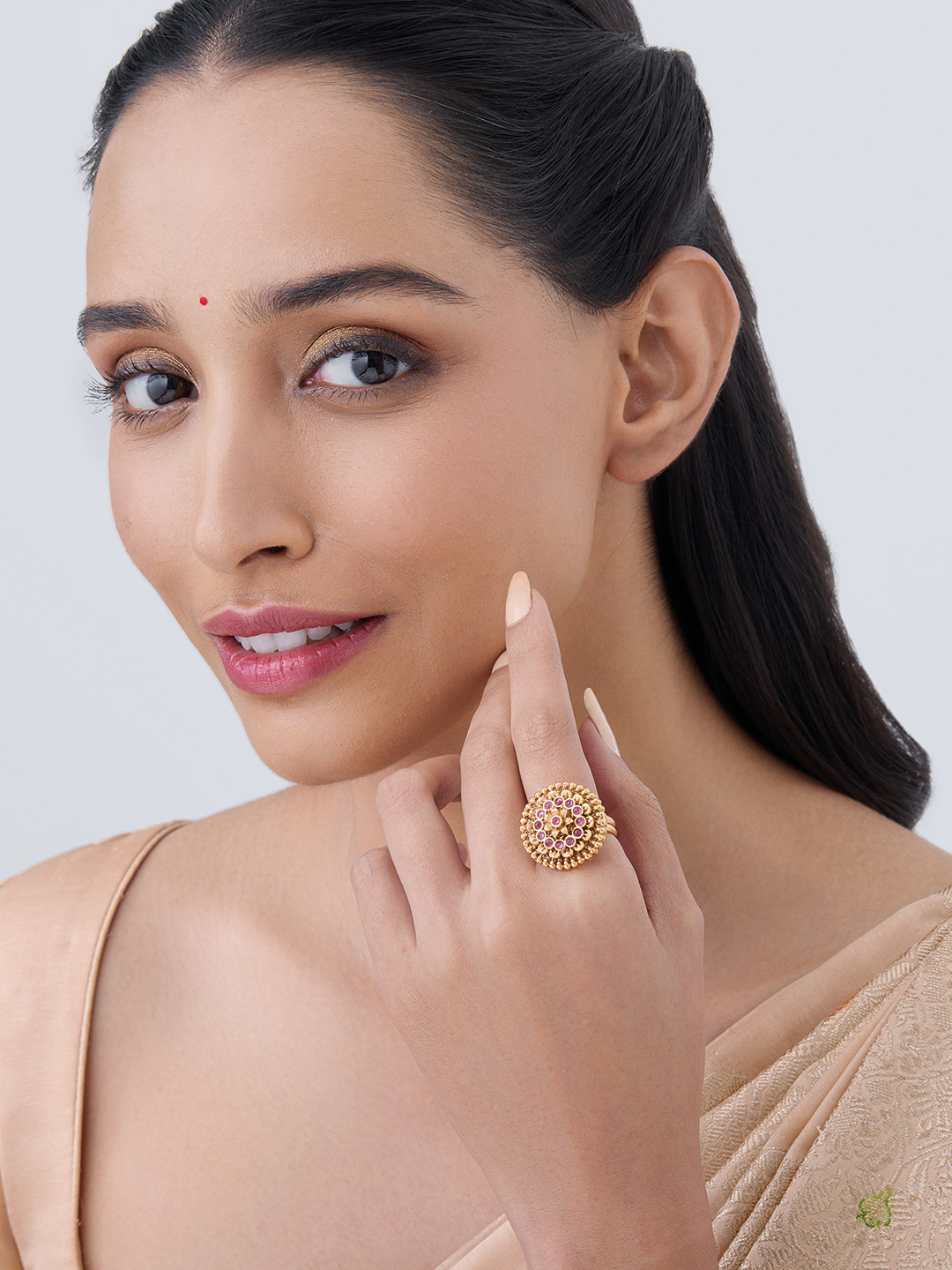 

Kushal's Fashion Jewellery Gold-Plated Stone-Studded Adjustable Finger Ring