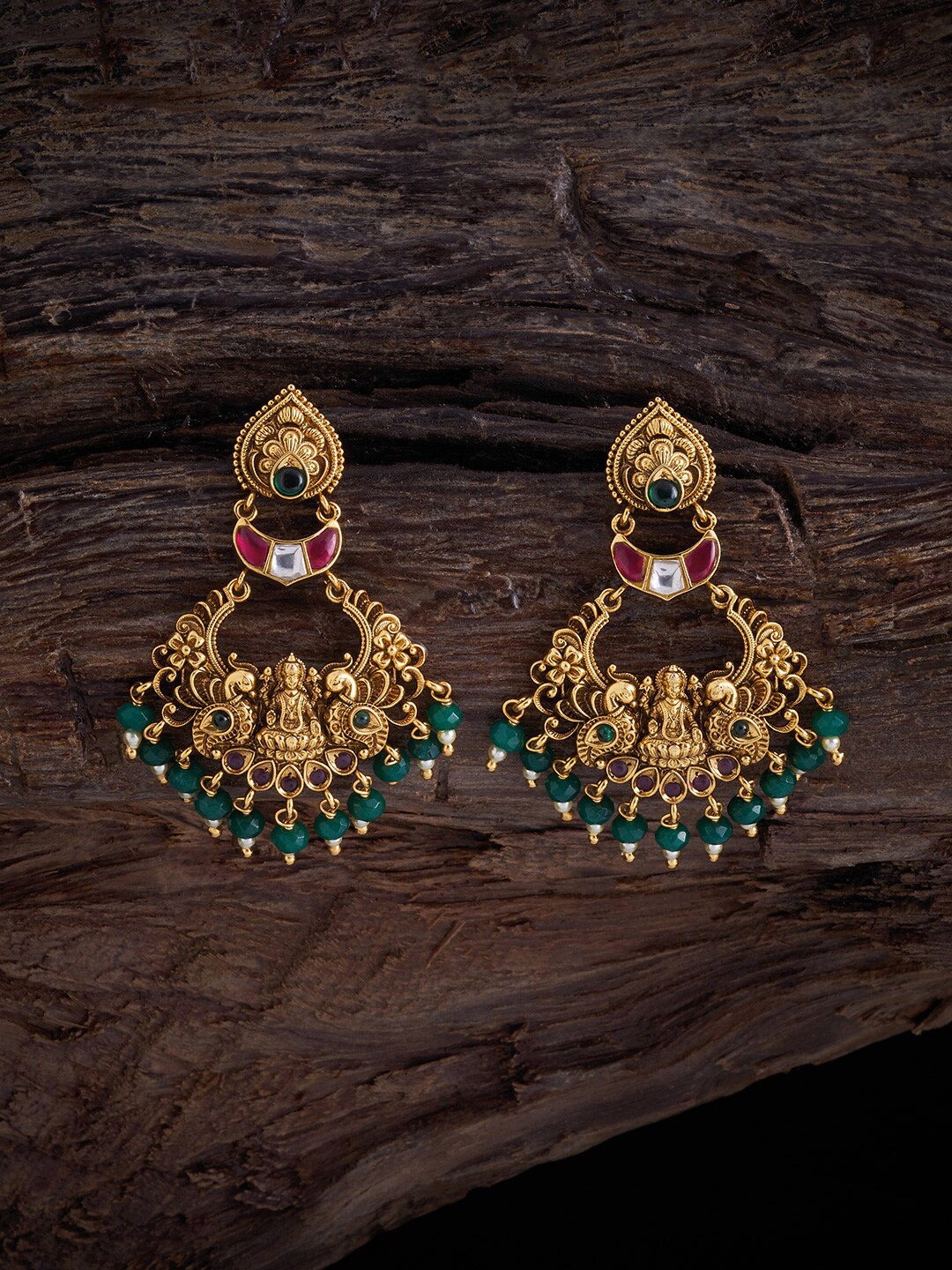 

Kushal's Fashion Jewellery 92.5 Pure Silver Gold-Plated Classic Drop Earrings, Red